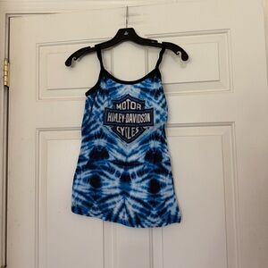 Vintage Harley Davidson Tank Top Tie Dye Blue White Made In USA Size XL